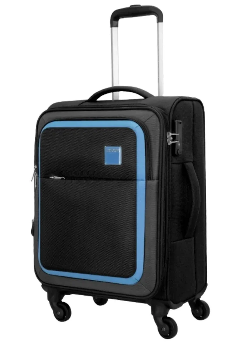 American Tourister black Seville Suitcase, Cabin Size 57 cm / 20 inch, 4 Wheels, Soft Top, Polyester, Black|TSA Lock|Front Storage Compartment|Inner Mesh Zippered Pocket - 3 Years International Warranty  | Best Price UAE